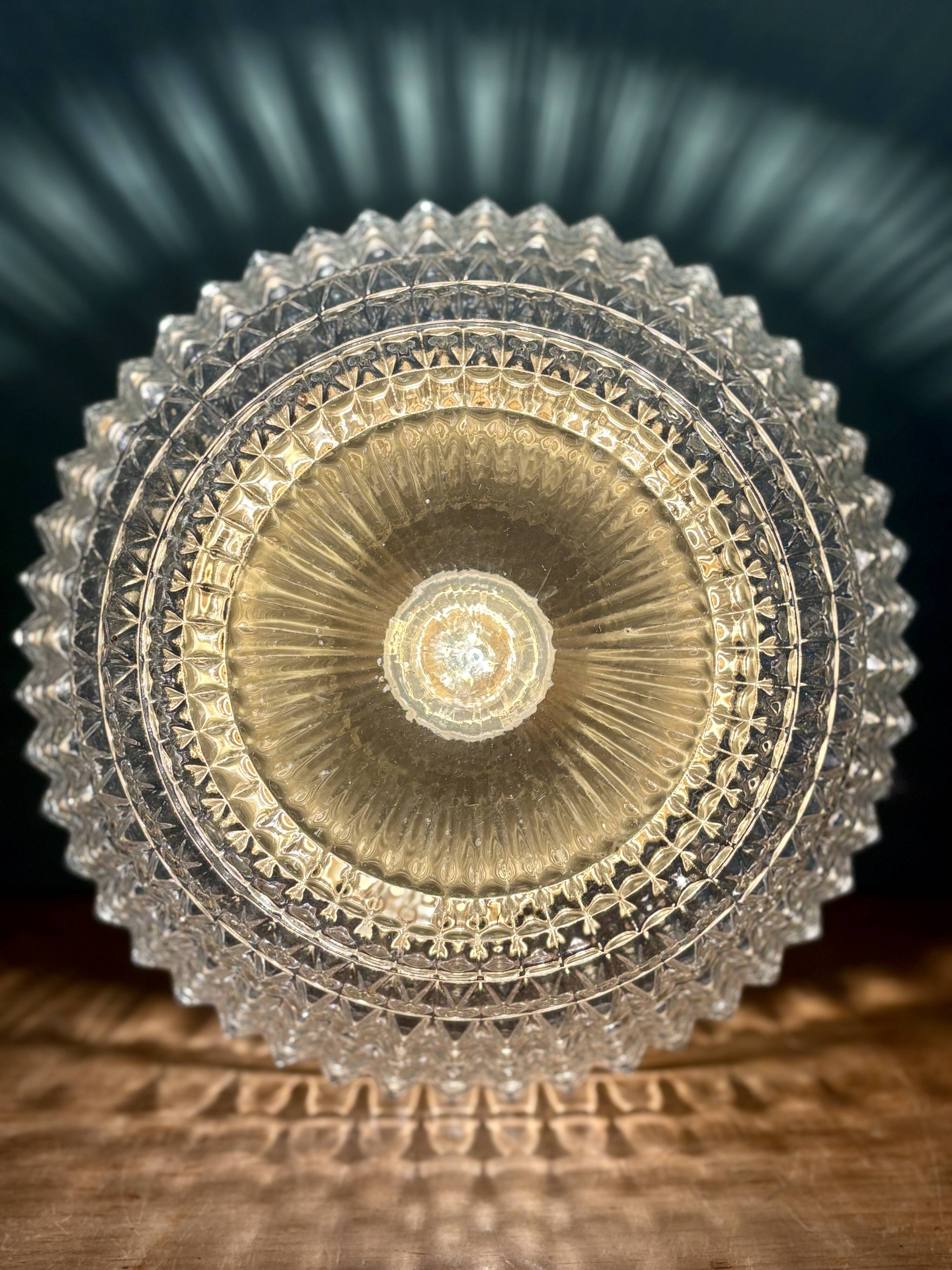 Vintage globe wall or ceiling light in molded diamond-point glass