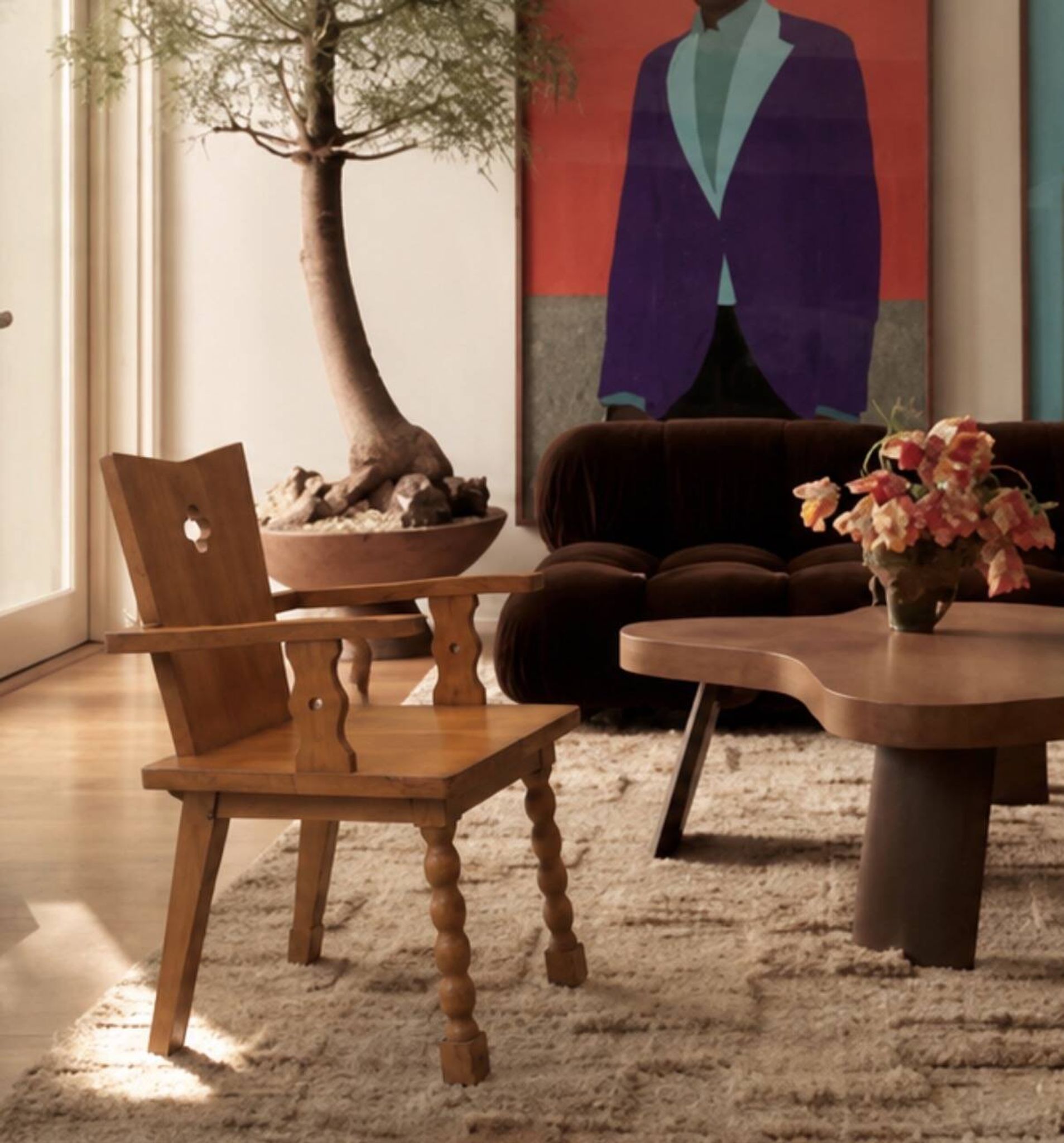 Pair of brutalist armchairs, oak, France, circa 1950.