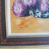 Huile sur bois encadrée et signée henri merlet : fleurs en vase