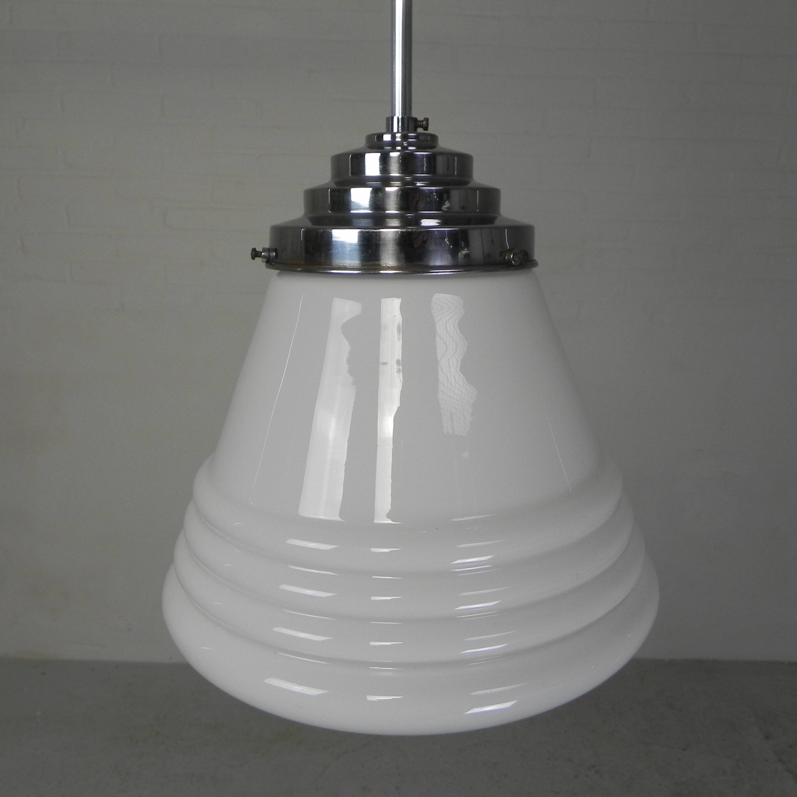 Art Deco pendant lamp with ribbed white globe, 1930s
