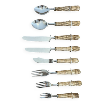 96-piece rattan cutlery set