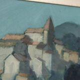 Mid Century Swedish Oil on Canvas “Village Motif” by Bengt Hillgrund