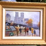 Walter Sita XX th Paris and the booksellers oil on framed canvas
