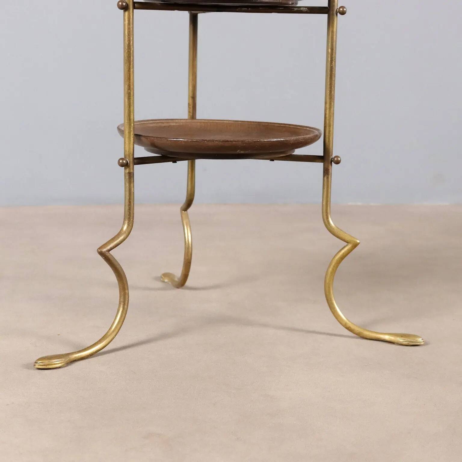 Small vintage shelf in brass and wood, design, Italy, 1950s