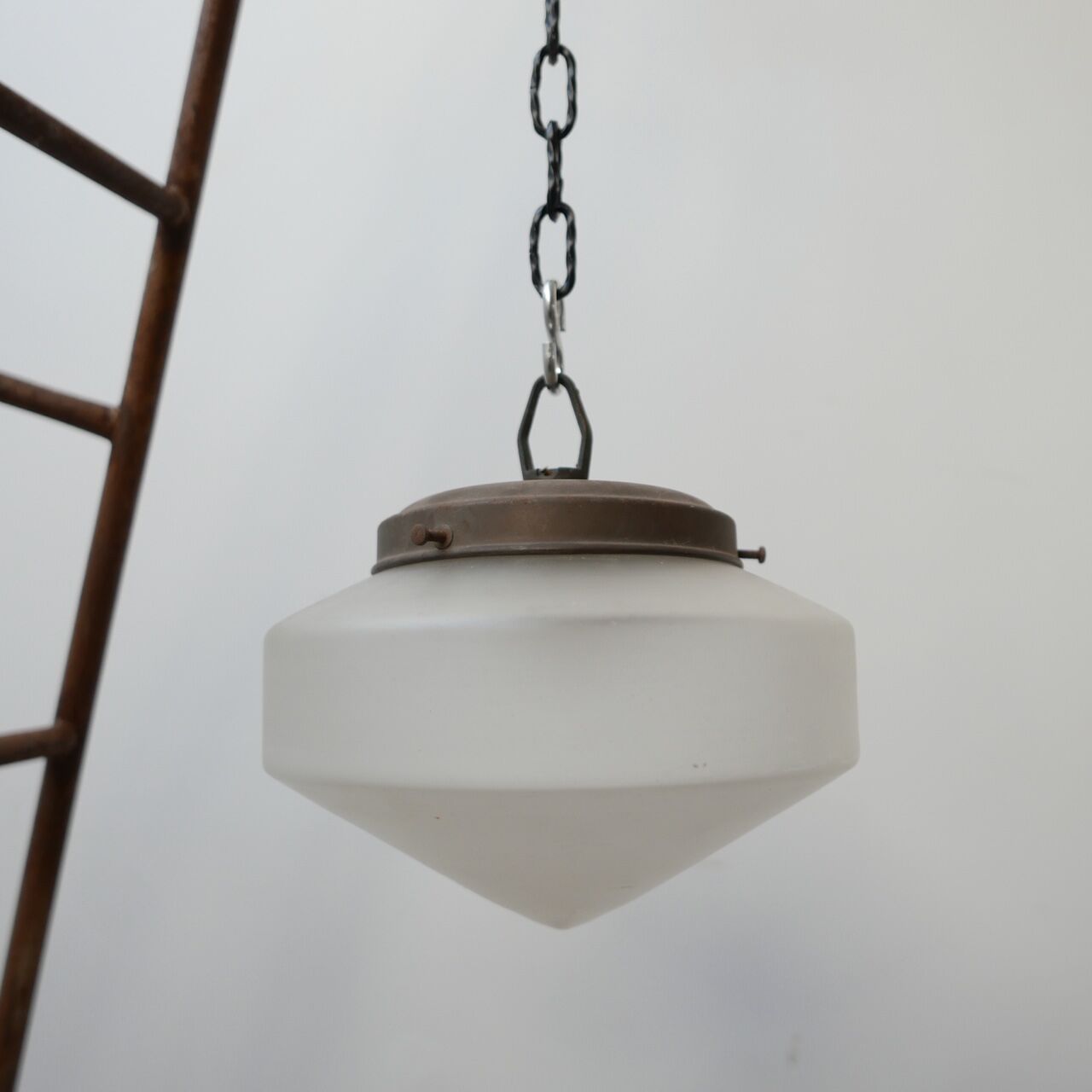 Etched glass and brass antique german conical pendant light