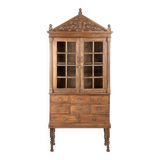 Grande armoire vitrée à 8 tiroirs en bois