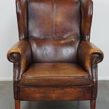 large wingback chair made of sheepskin leather with uniquely beautiful colors