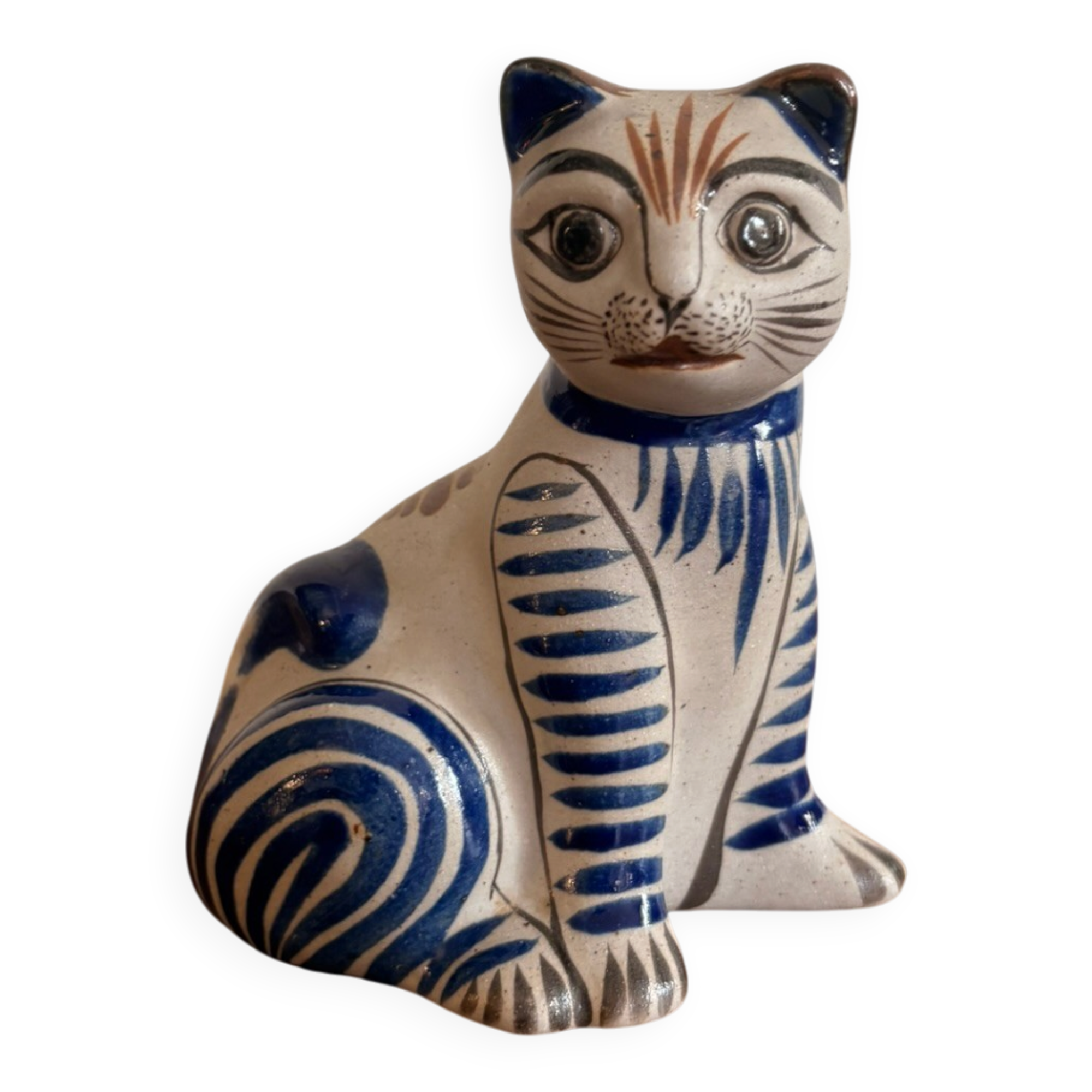 Sculpture chat en céramique émaillée Tonala Jalisco Mexique Hecho Silva