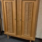 Vintage 70s rattan, wicker, and oak wardrobe