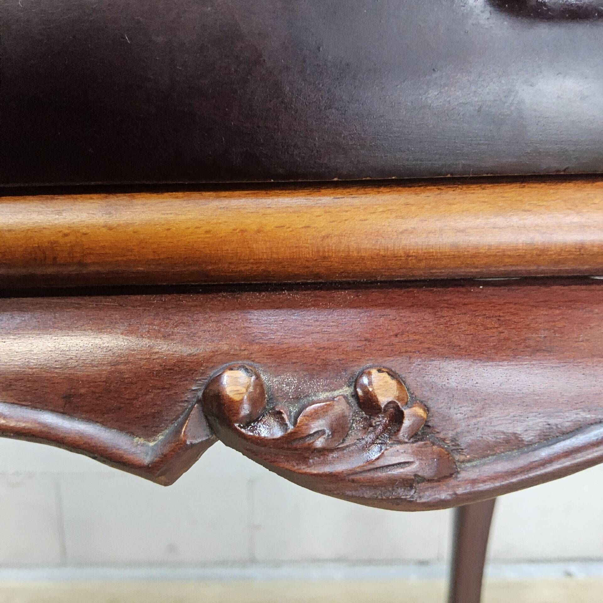 Antique walnut side table / tea table with drawer, shelves
