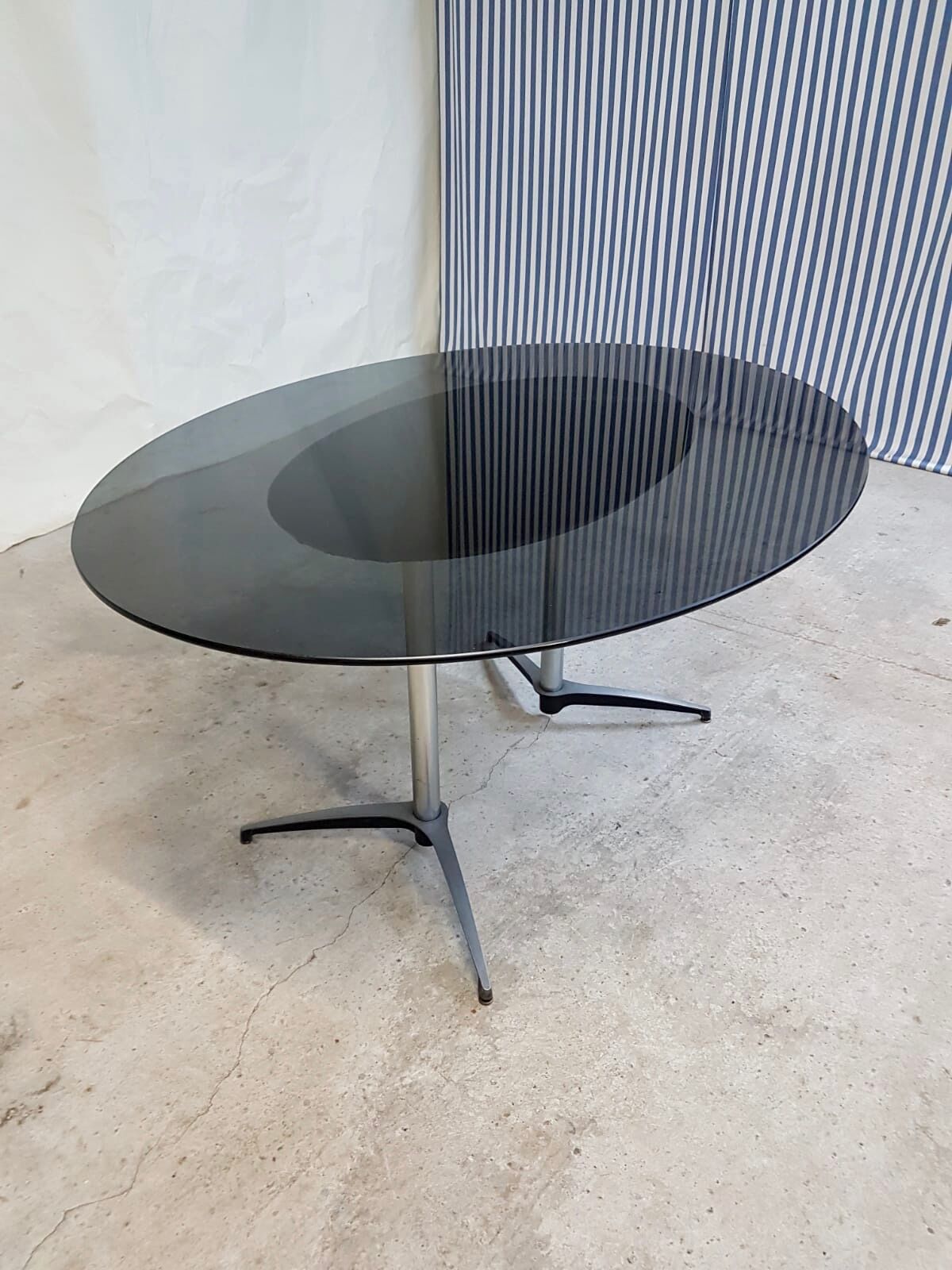 Vtg Mid Century 4 - 6 Seat Glass Aluminium Pedestal Dining Table Retro 60s 70s
