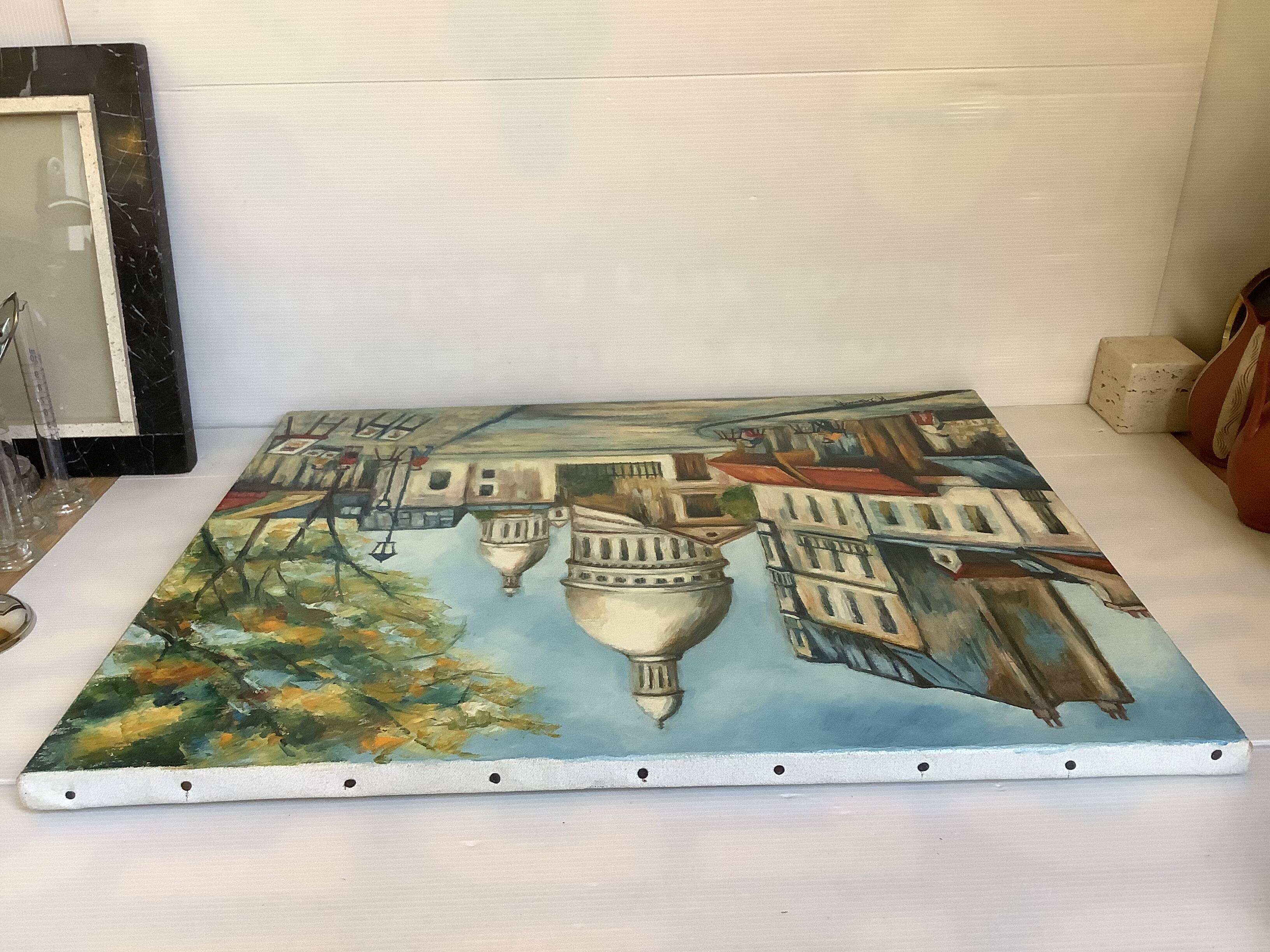 Painting view of Paris oil on canvas signed