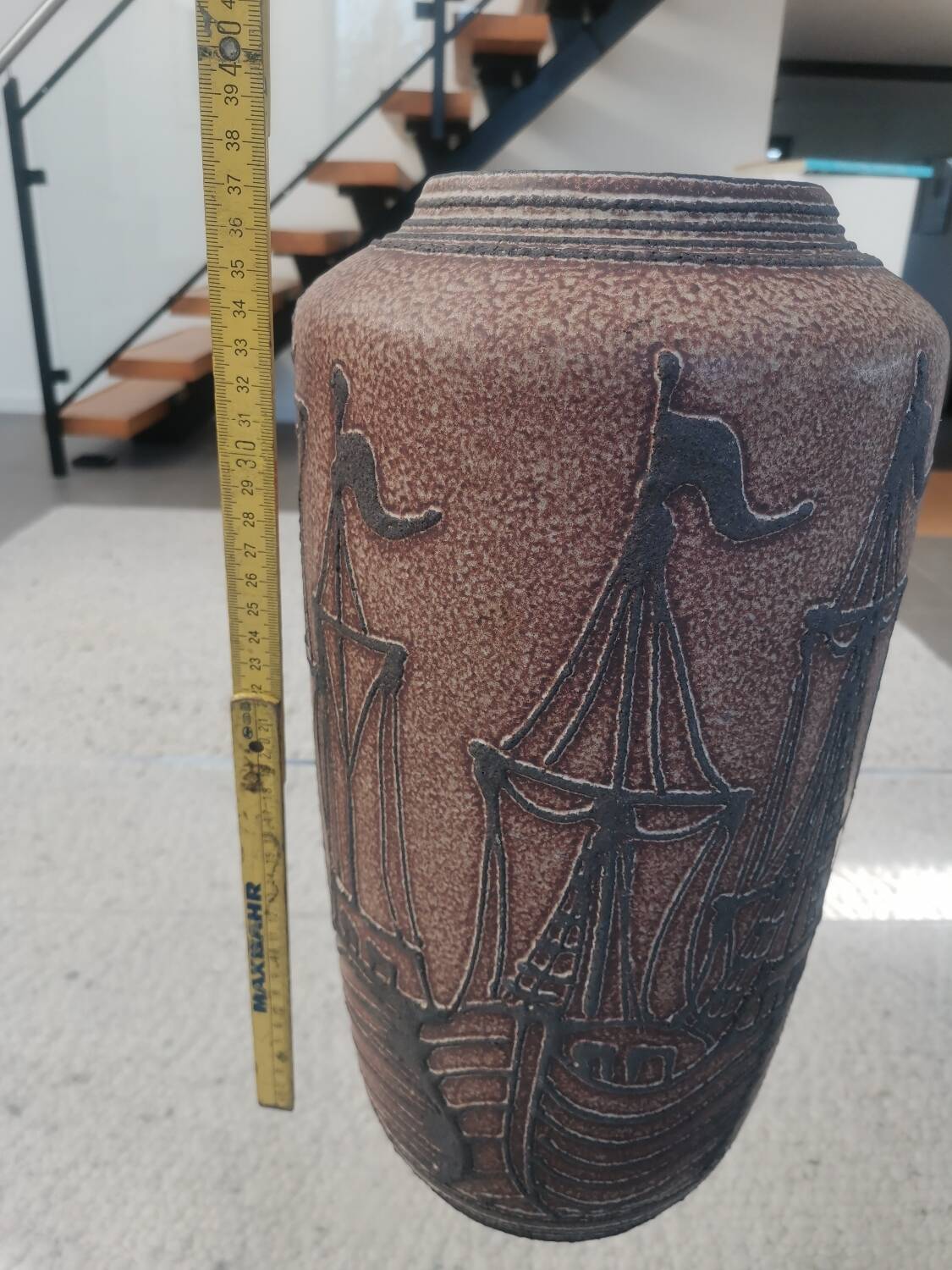 Mid Century Modern Ceramic Floor Vase – Vintage Maritime Ship Design –