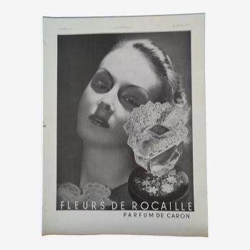 Publicité papier  parfum fleur de rocaille  de caron  issue d'une revue  d'époque 1938