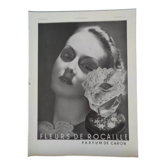 Paper advertisement parfum fleur de rocaille by caron from a 1938 magazine
