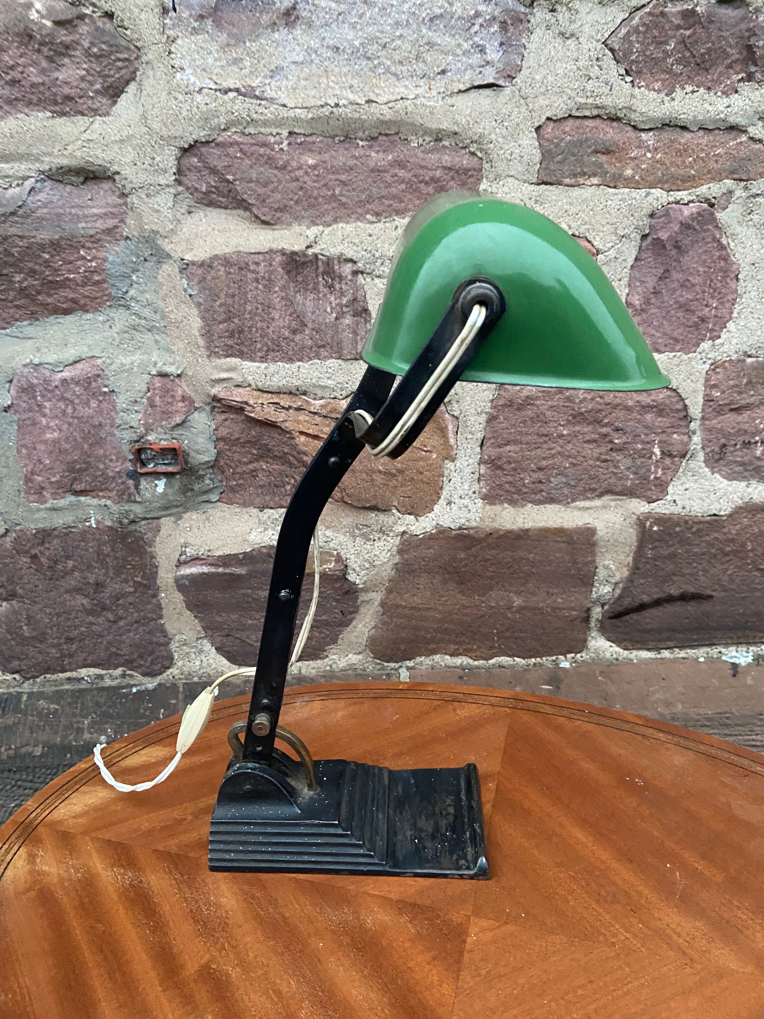 Art deco banker's lamp, 1930s bauhaus horax style enamel