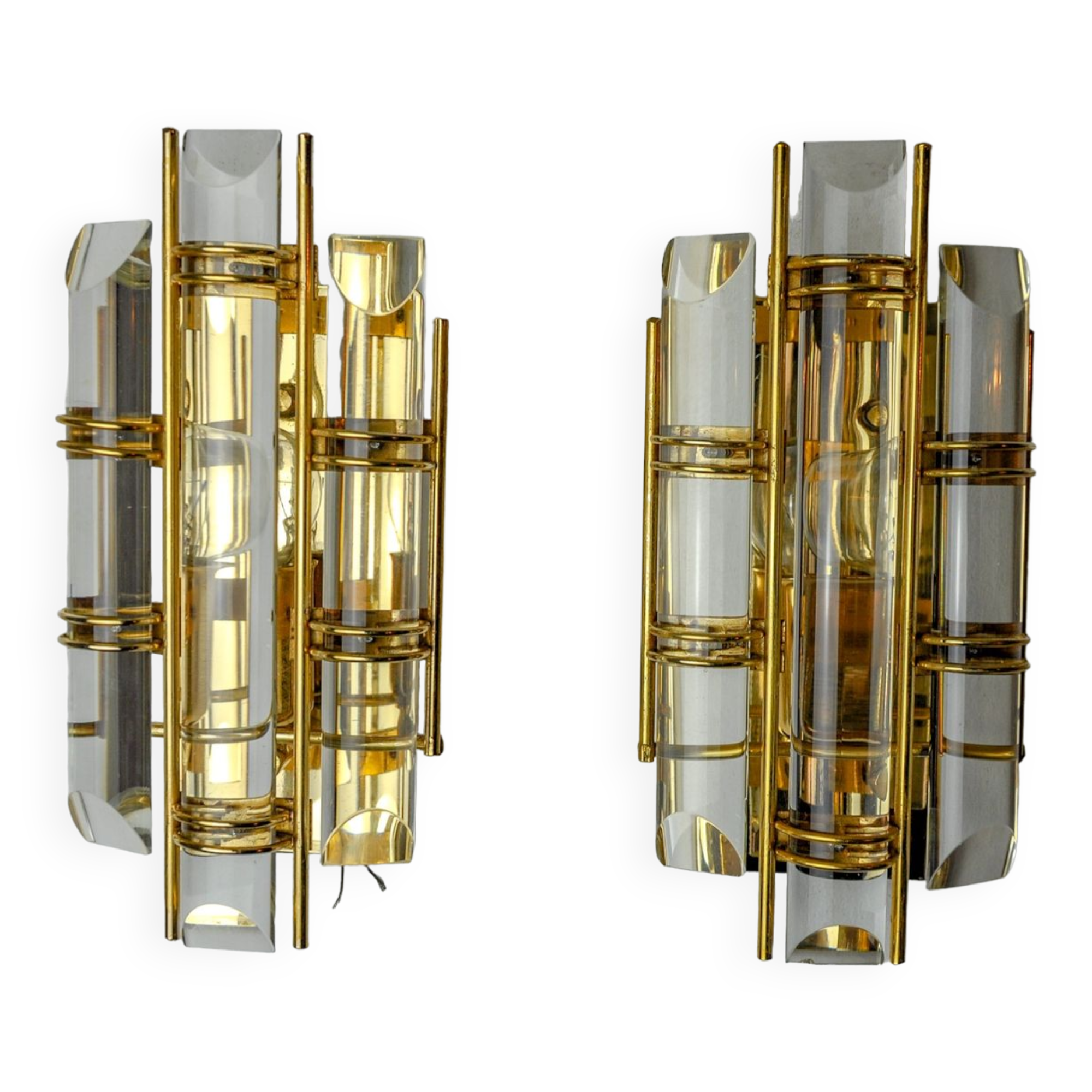 Pair of Venini wall lamps, half-moon glass, murano, Italy 1970