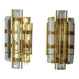 Pair of Venini wall lamps, half-moon glass, murano, Italy 1970