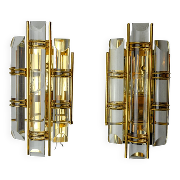 Pair of Venini wall lamps, half-moon glass, murano, Italy 1970