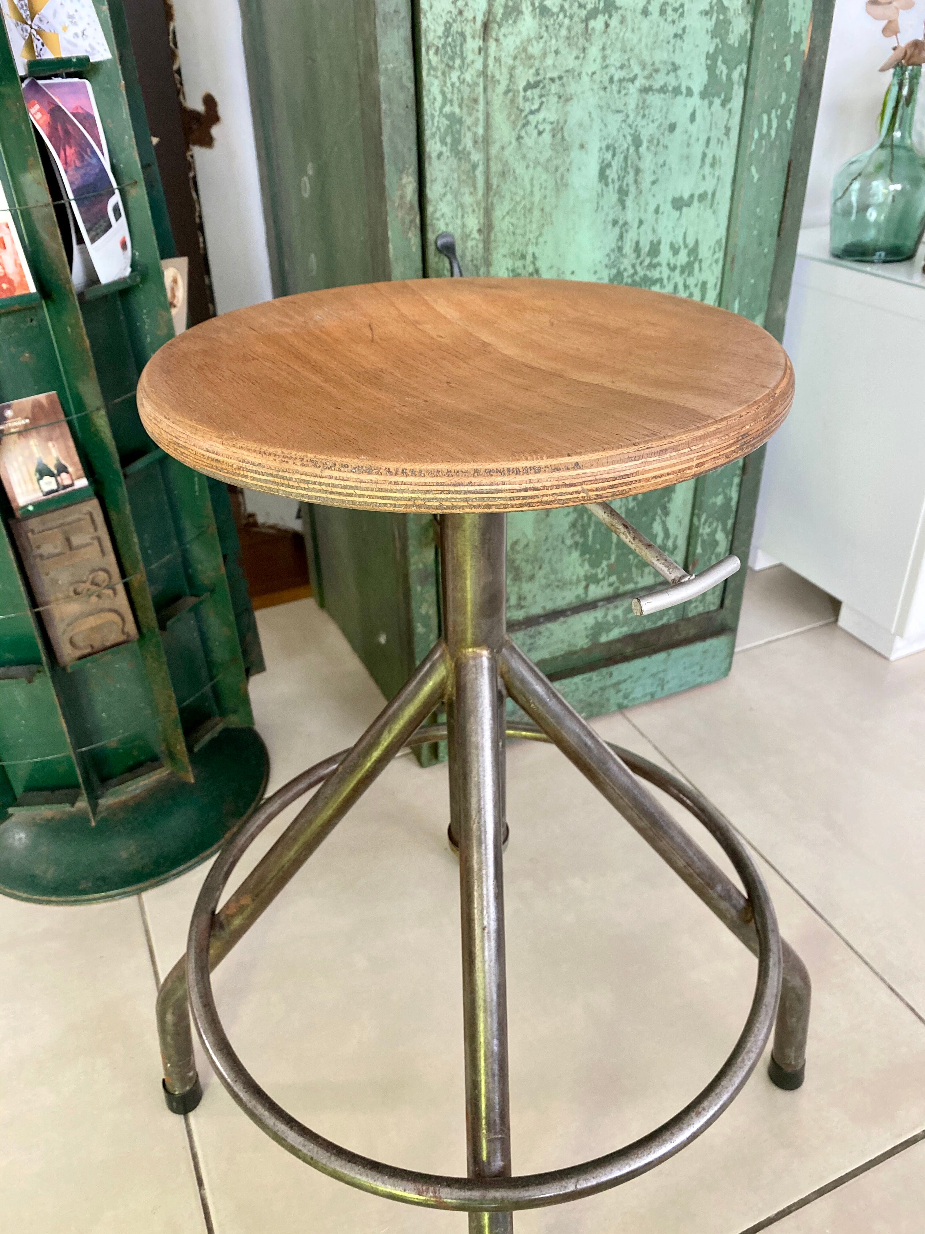 Metal and wood adjustable workshop stool