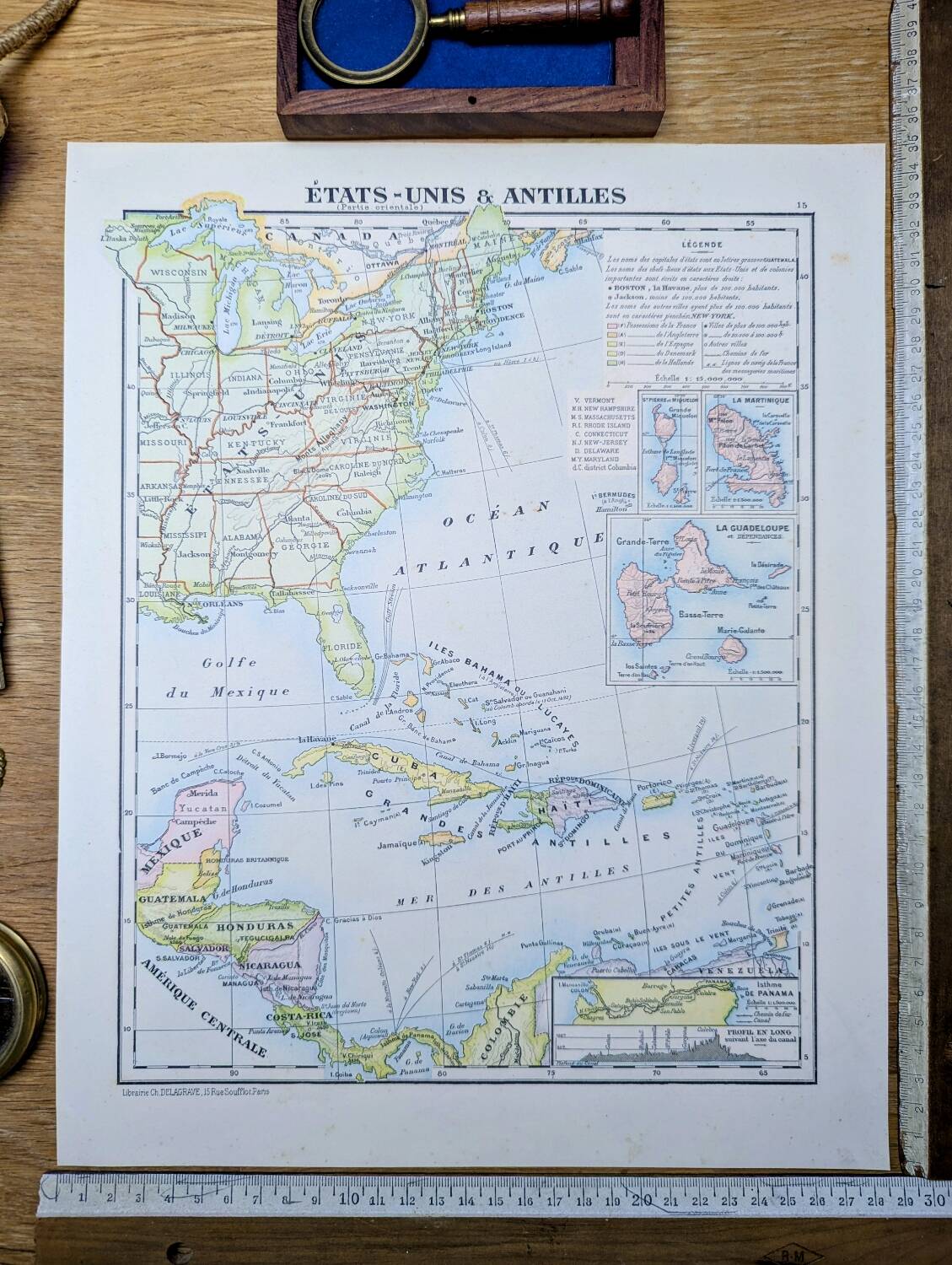 United States and West Indies, Vintage Map, 1895, Authentic.