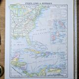United States and West Indies, Vintage Map, 1895, Authentic.