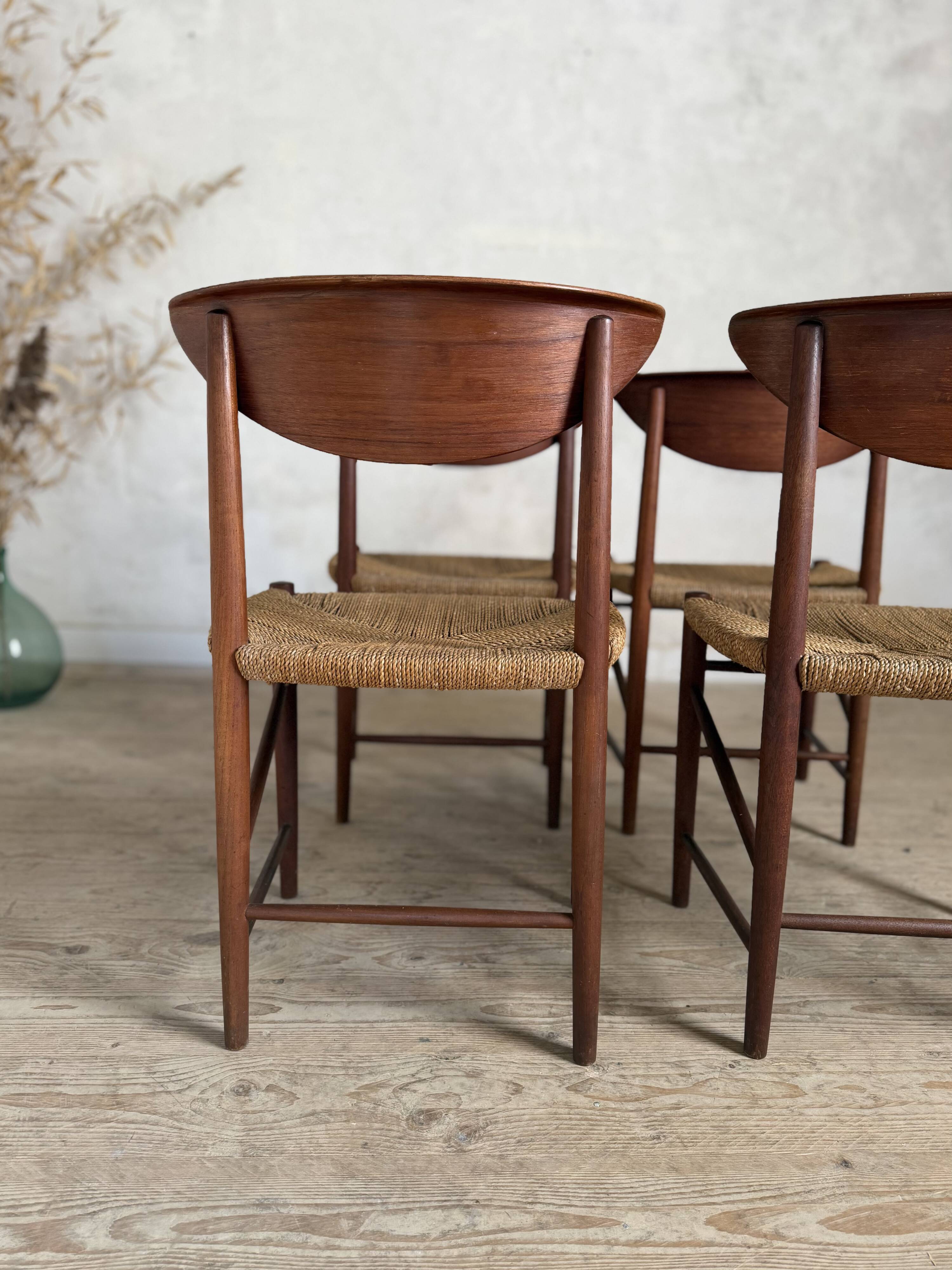 Danish vintage chairs in teak and cord by Peter Hvidt
