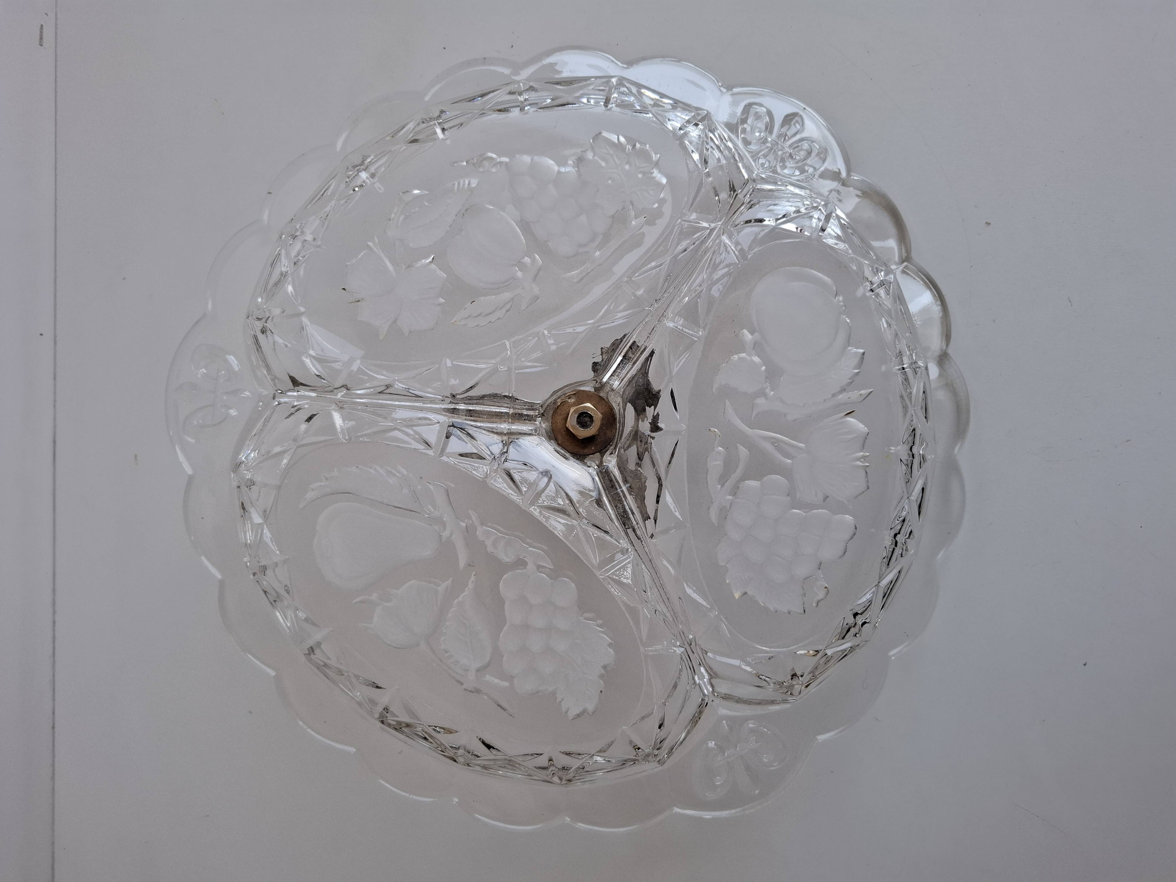 Art Deco Pressed Glass Divided Serving Dish with Alpaca Handle, 1930