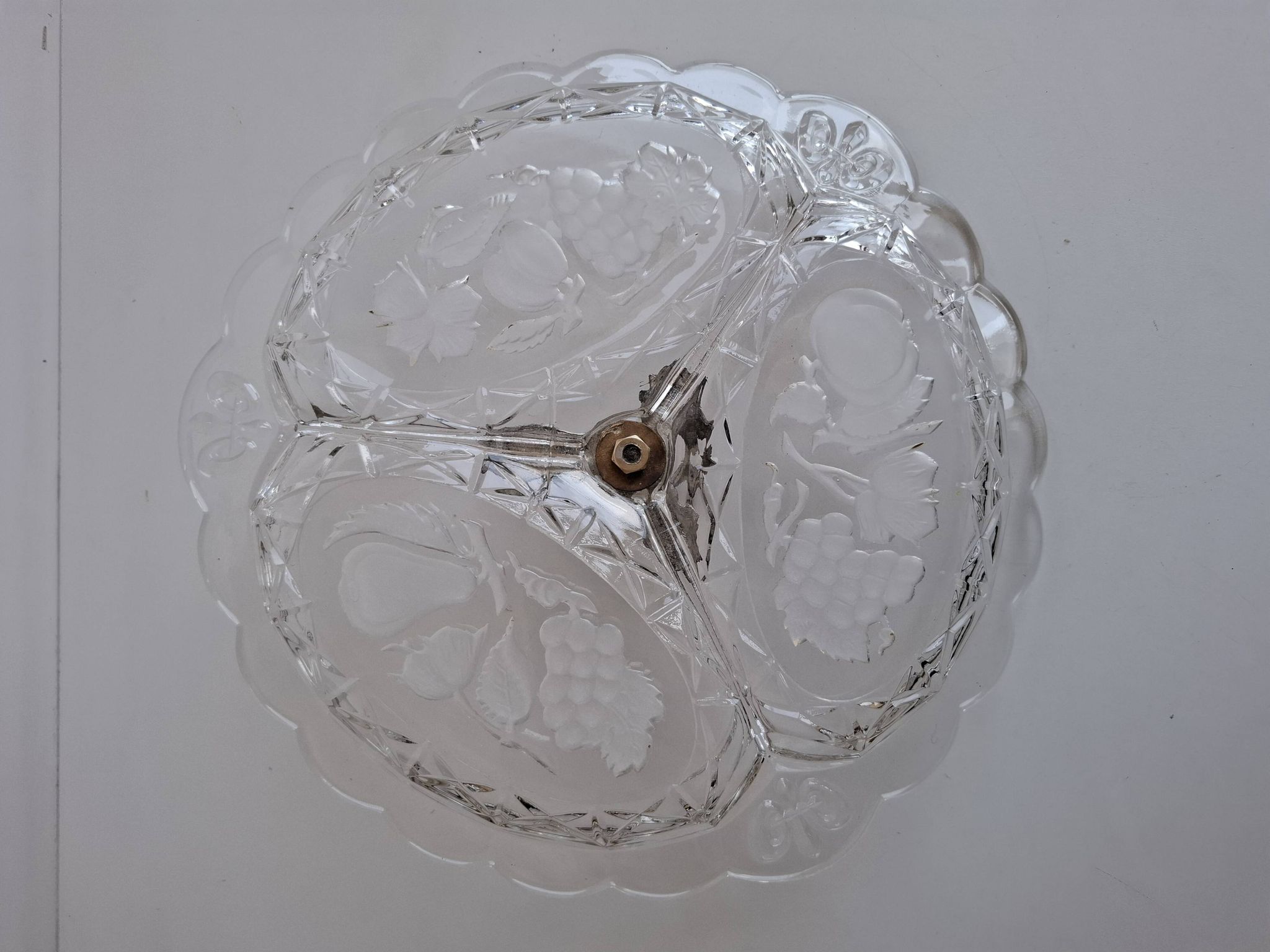 Art Deco Pressed Glass Divided Serving Dish with Alpaca Handle, 1930