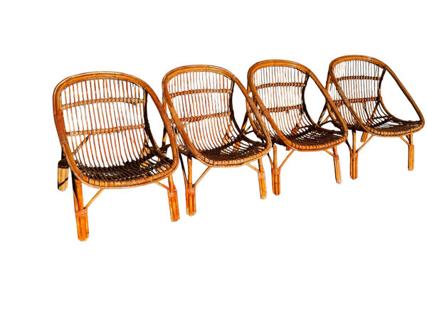 Fauteuils en Rotin des années 60 France