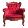 Fauteuil en bois sculpté style baroque en velour rouge bordeaux