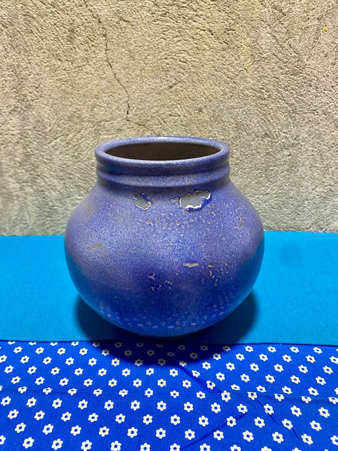 Blue ball vase signed Khoury