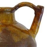 Céramique ancienne française en orjol ou cruche à glaçure rouge et jaune