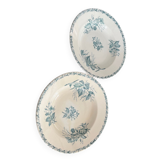 Lot 2 old soup plates Badonviller Terre de Fer model Mûre