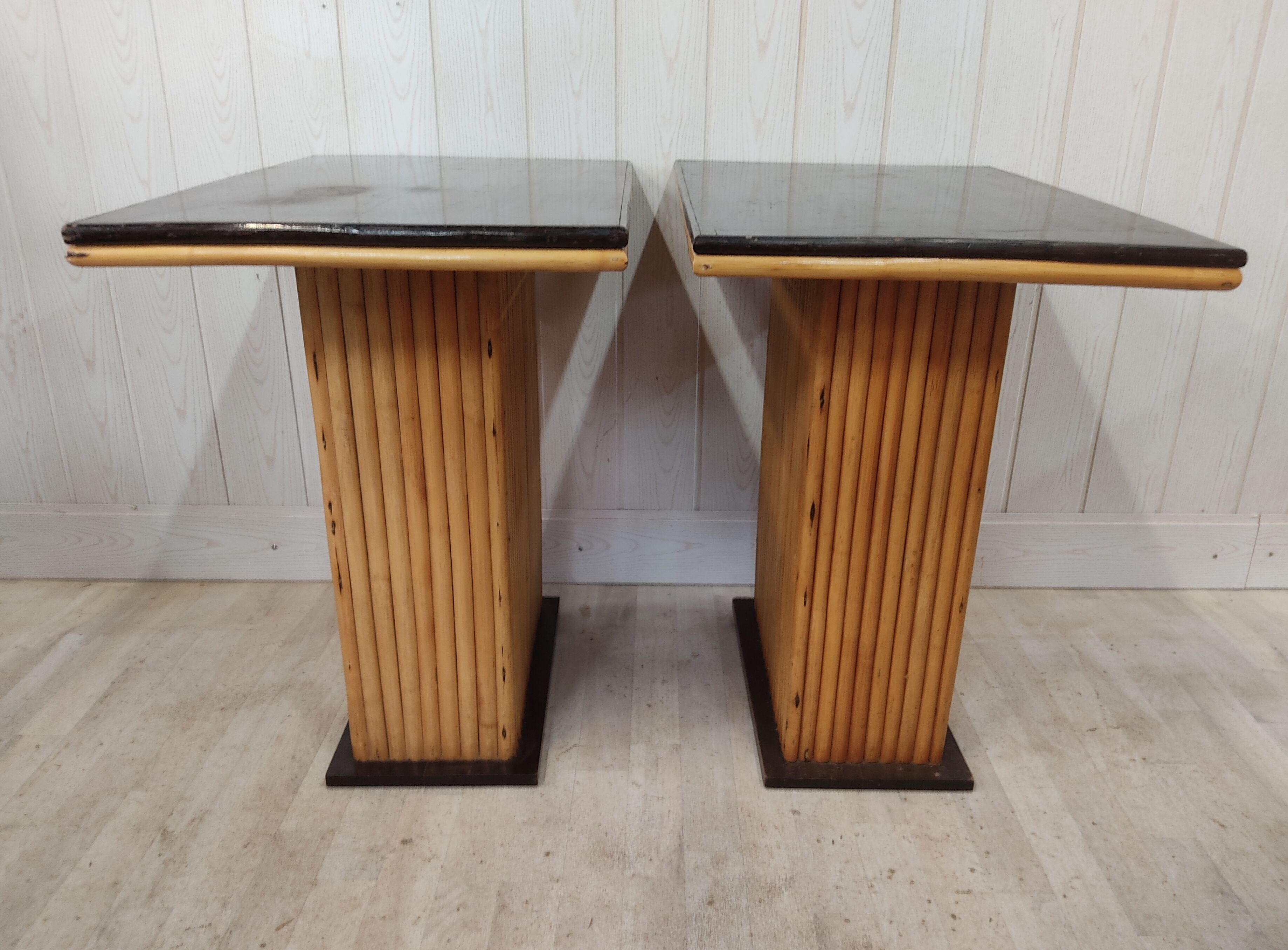Vintage bamboo and solid wood bistro table