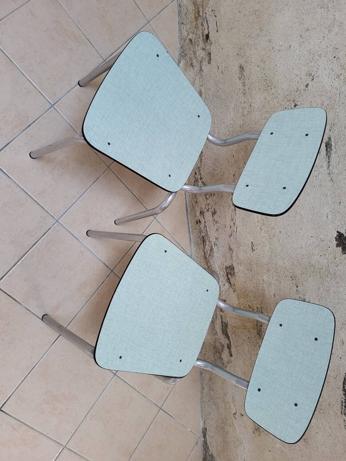 Pair of formica and aluminium chairs