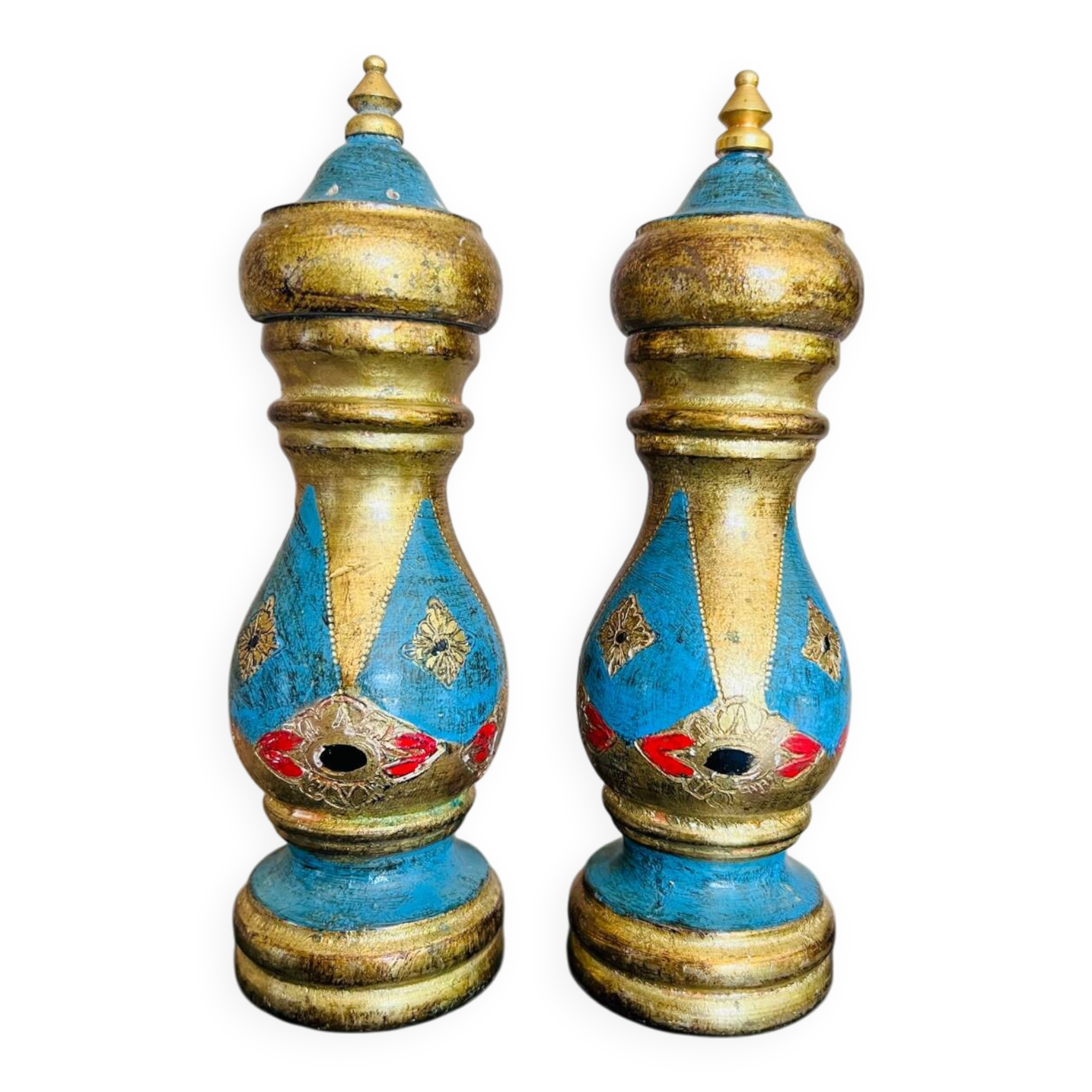 Vintage Italian Salt and Pepper Shakers - Hand Painted Wood
