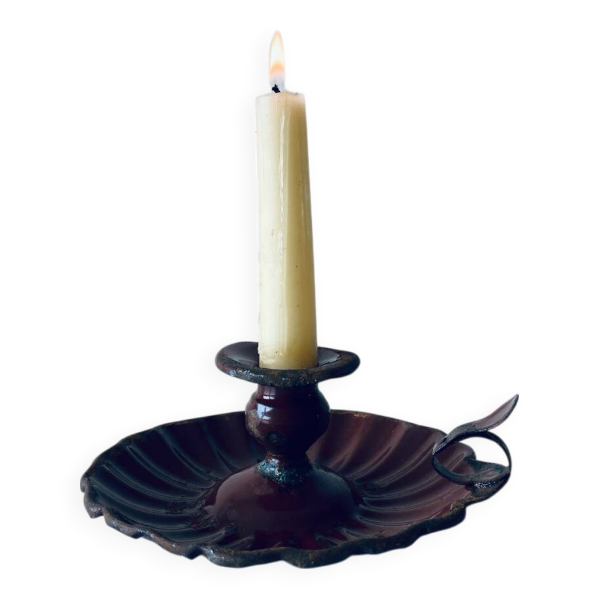Antique enamelled candle holder