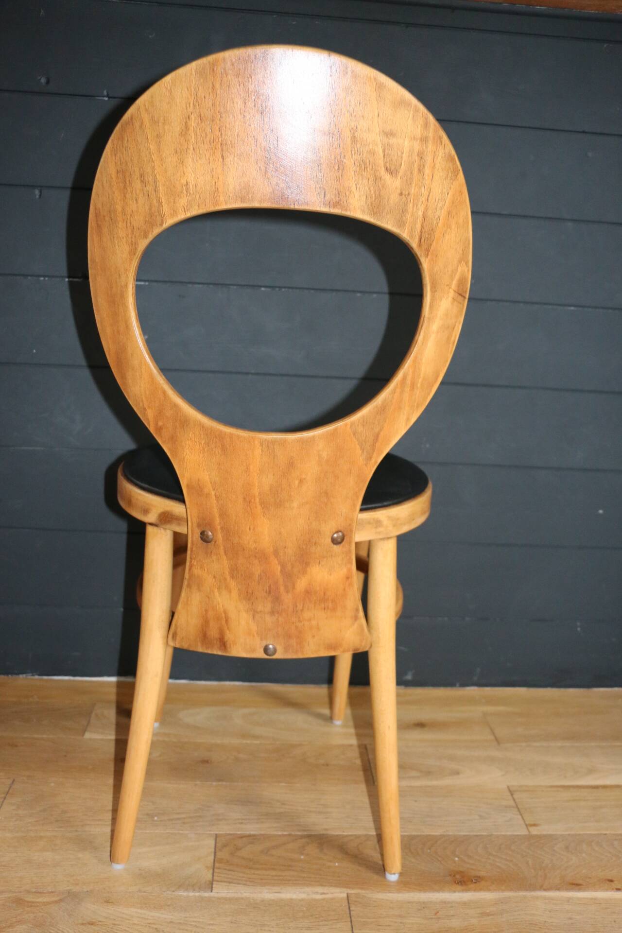 2 baumann chairs, seagull, dark beech, black imitation leather