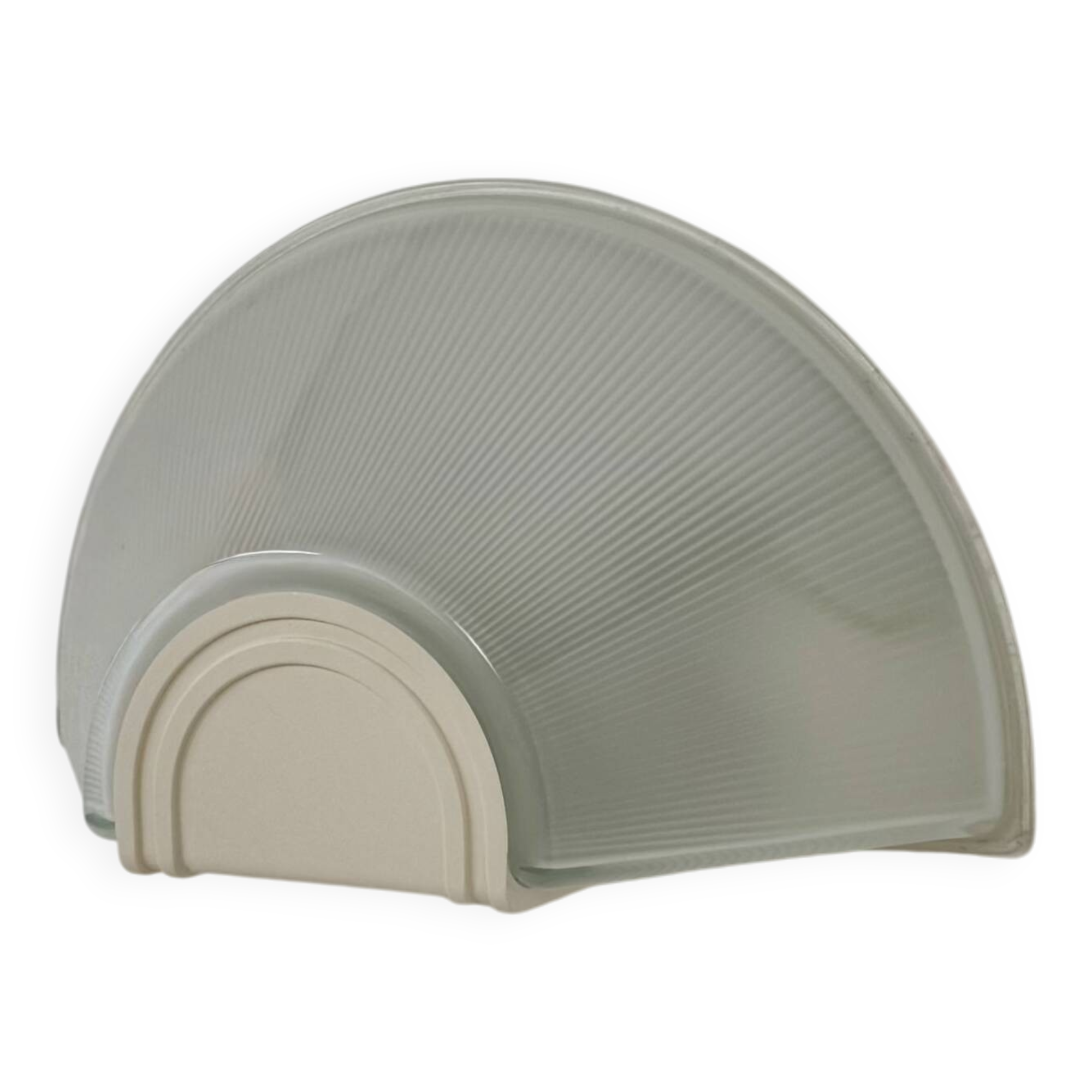 Vintage XL wall light, ribbed glass and white ABS, Prisma, France, 1970.