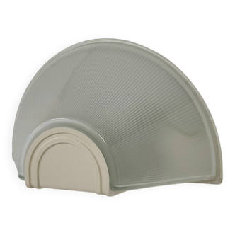 Vintage XL wall light, ribbed glass and white ABS, Prisma, France, 1970.
