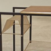 Vintage vinyl serving trolley in wood and gold metal