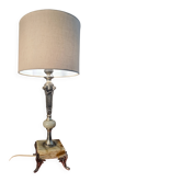 Lampe en onyx et marbre, abat-jour en lin, 1970