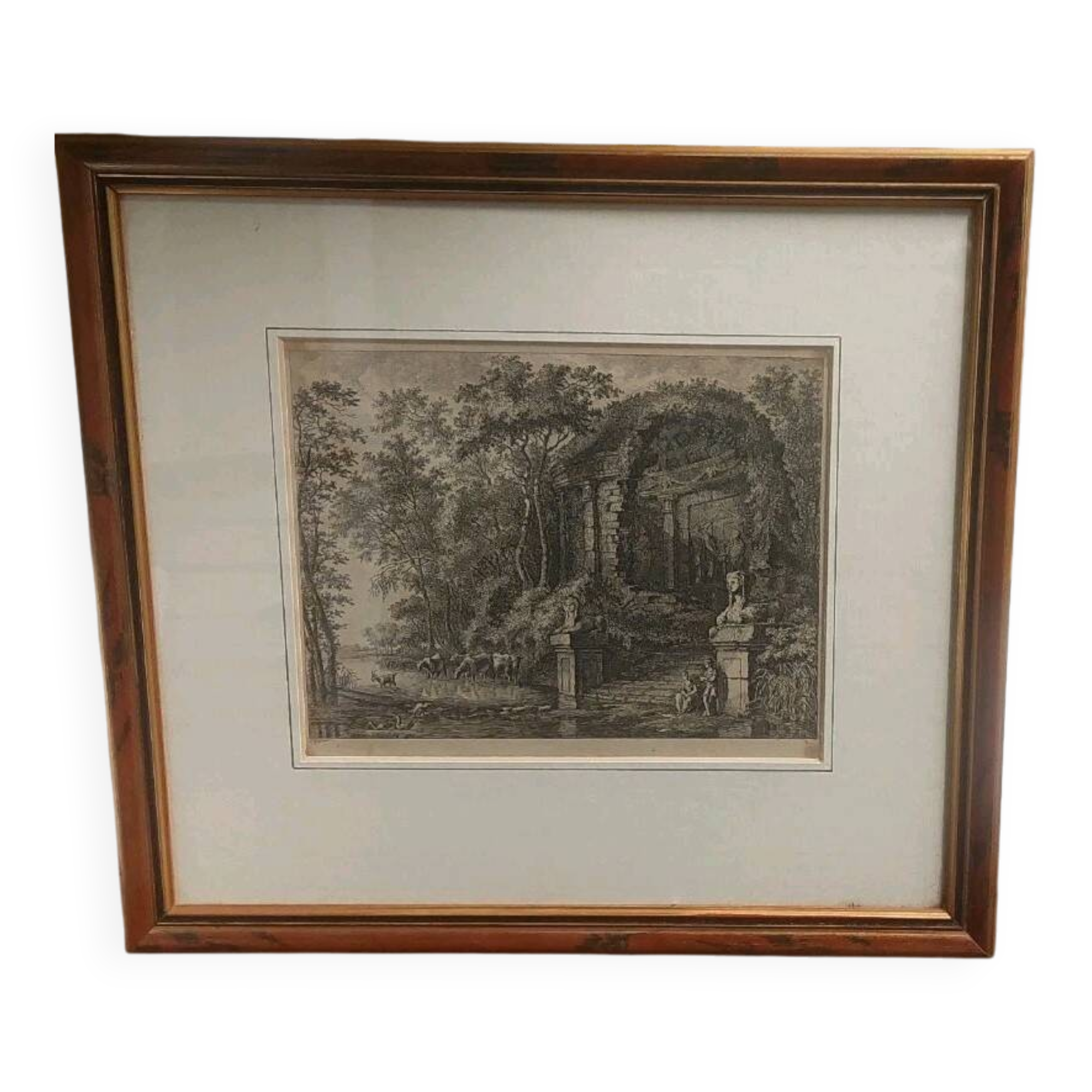 Salomon Gessner (Zurich 1730-1788), landscape with ruins framed engraving
