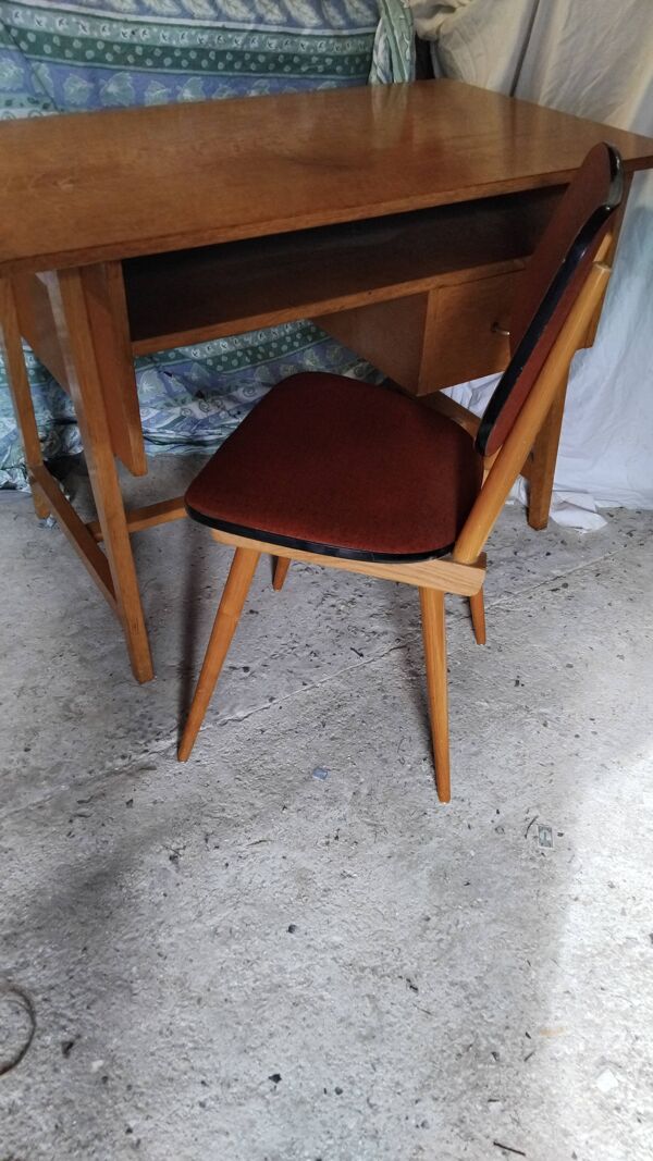 Bureau et chaise scandinave vintage pieds compas
