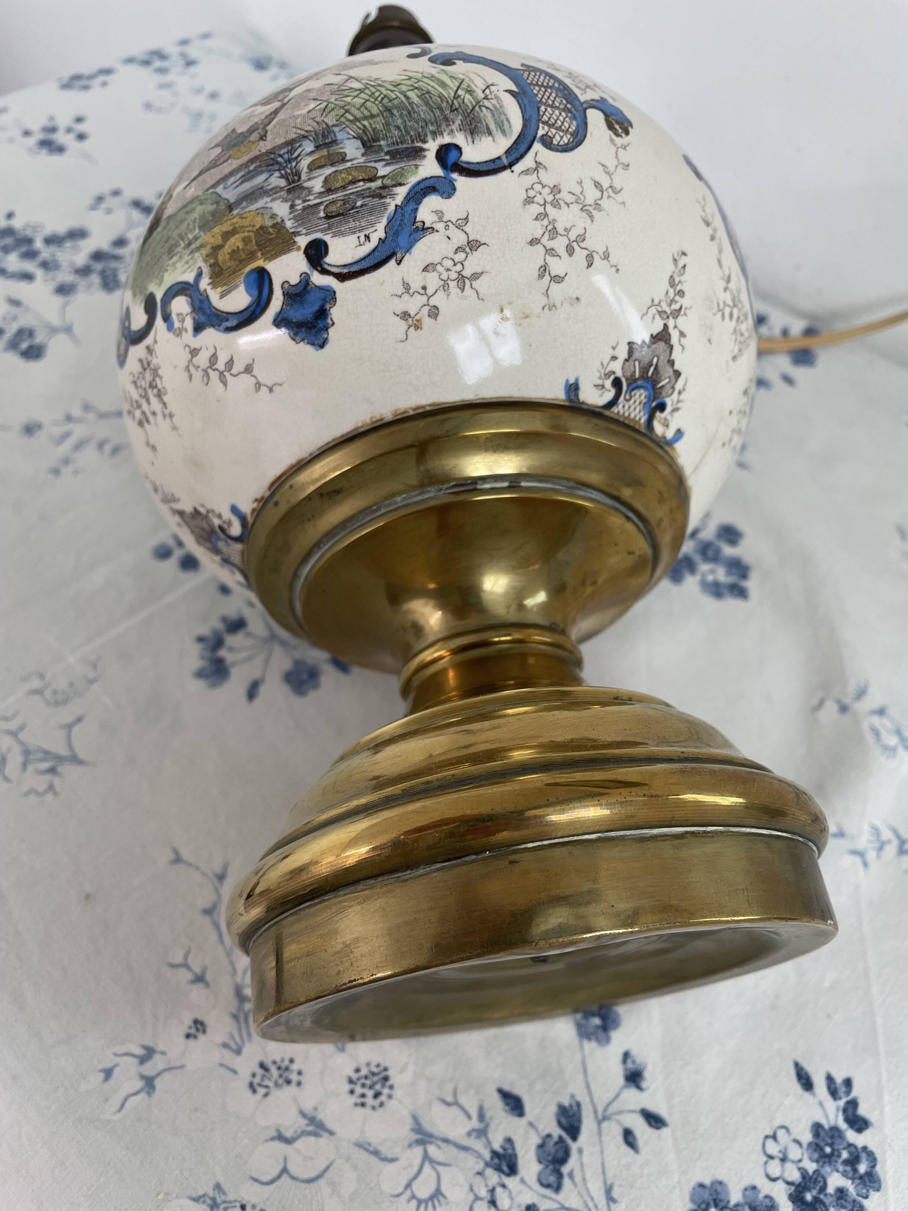 Antique lamp on earthenware vase attributed to Lunéville, monogram LN