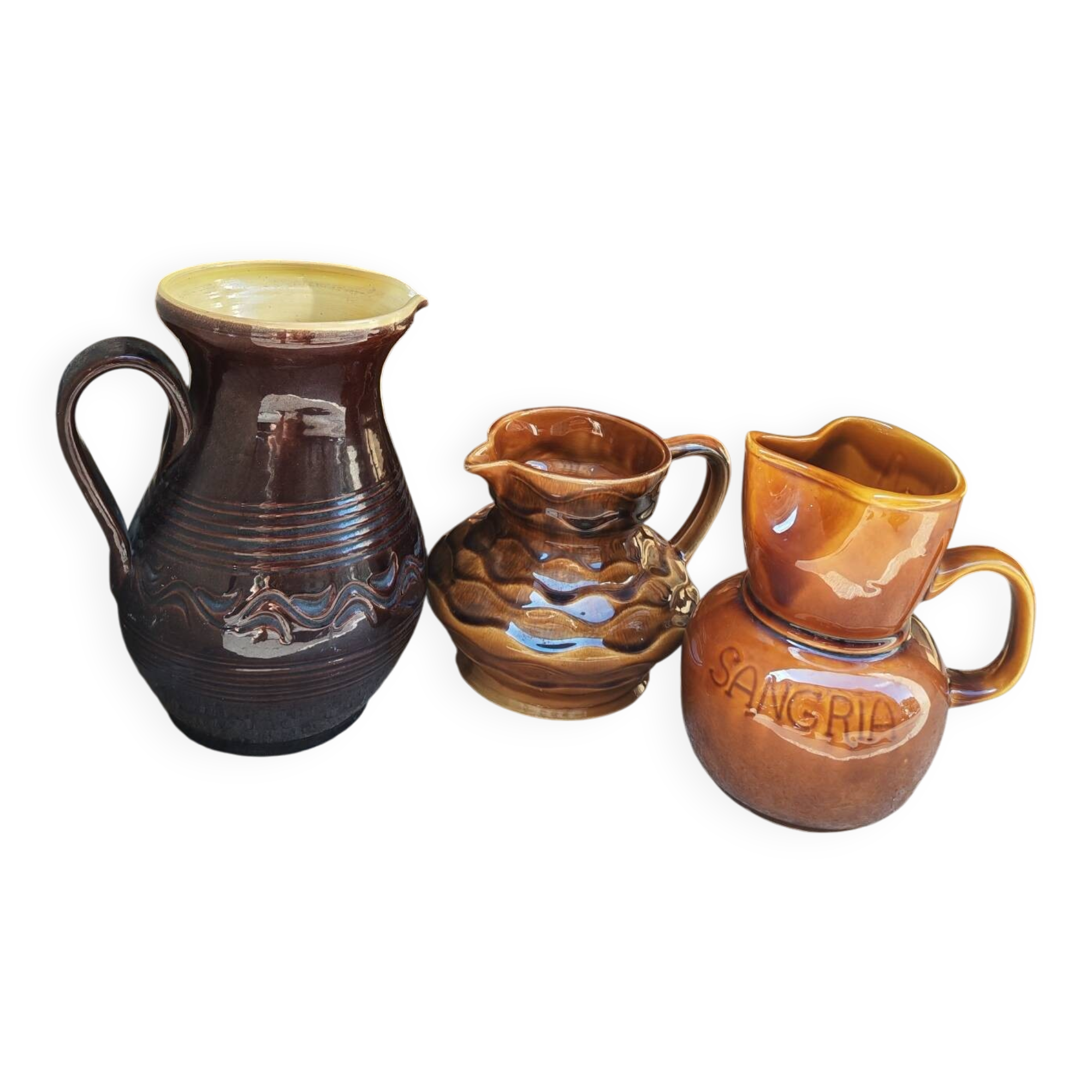 Trio de pichets en céramique émaillée vintage