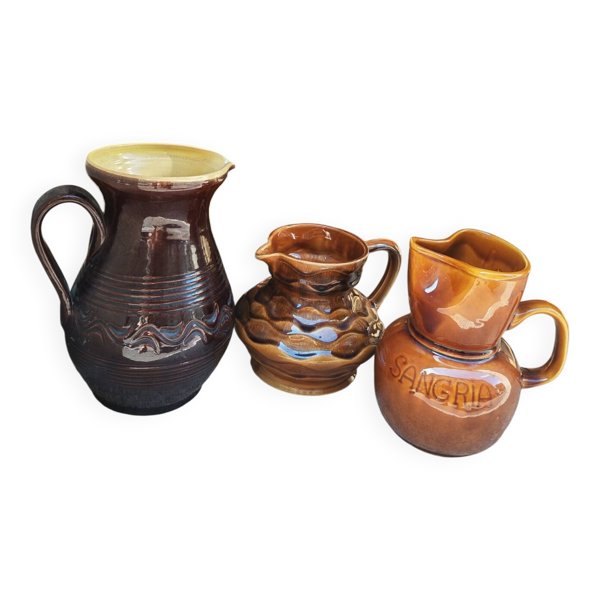 Trio de pichets en céramique émaillée vintage