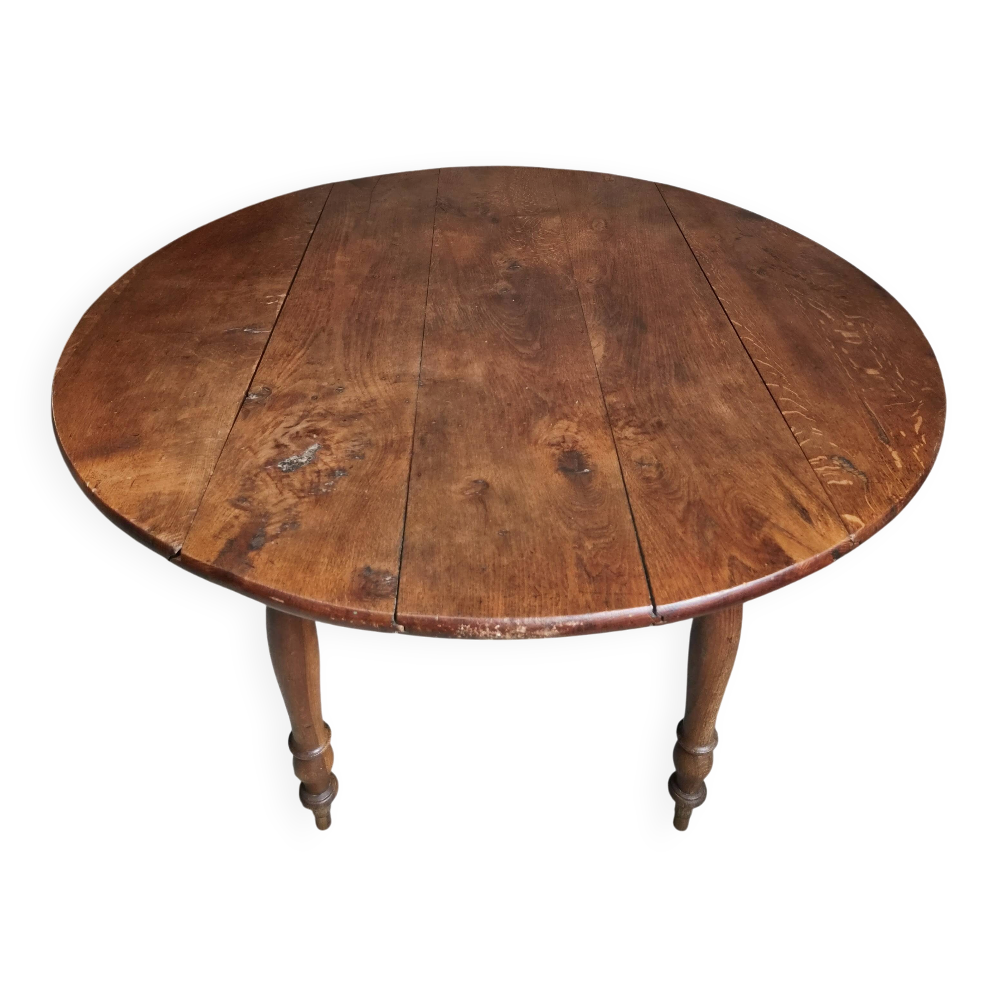 Table à abattants ancienne en chêne français, table à manger ronde, vers 1880–1920