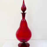 Large blown glass red carafe Blenko / Genie Bottle from the 1960s.